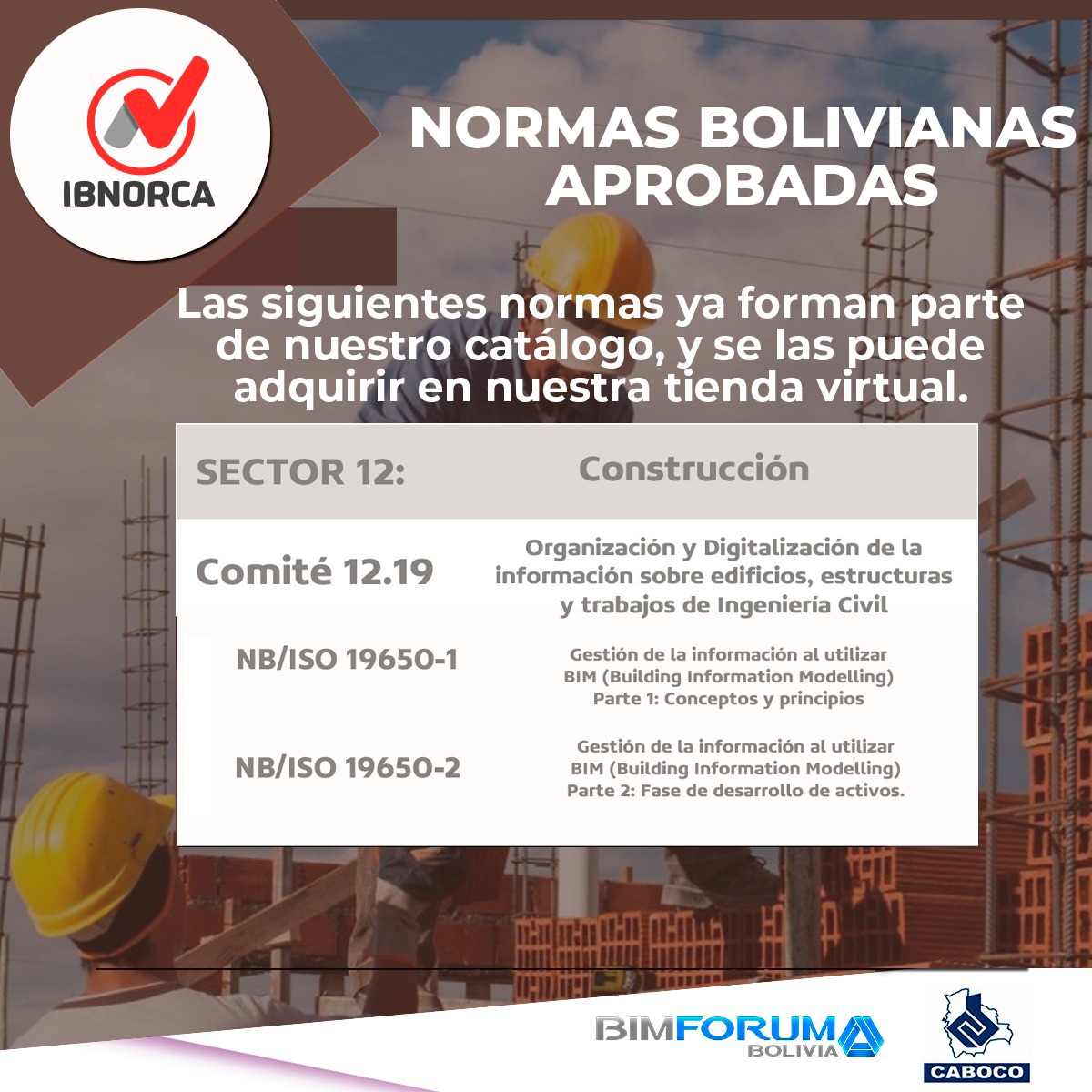 BimforumBo's tweet photo. ¡Cumplimos nuestro Primer Objetivo de Estandarización! Gracias a @IBNORCA_Oficial, CABOCO y @BimforumBo, ya están disponibles las Normas Bolivianas NB/ISO 19650-1 y NB/ISO 19650-2 (Gestión de la información al utilizar BIM-Partes 1 y 2) #IBNORCAesISOenBolivia #bimforumbolivia https://t.co/dv9UuXCwOR