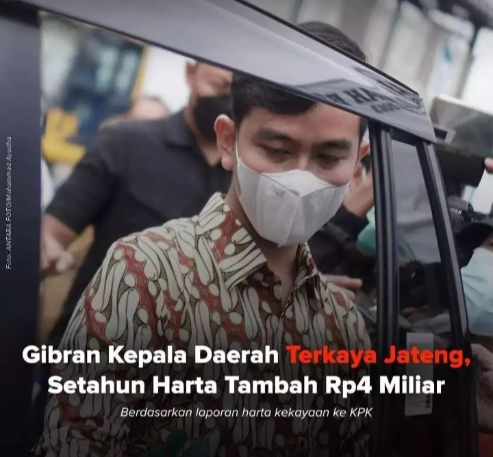 Mia_Kyushu's tweet photo. Gibran menempati urutan pertama dalam daftar Kepala daerah terkaya di Jateng berdasarkan LPKHN dan KPK,

Per tanggal 5/2/2022 harta kekayaan Gibran bertambah sekitar 4M.

Mantap Anak Pak Lurah..
#Tangkap2AnakJokowi
#Tangkap2AnakJokowi https://t.co/PMpDk7FIoM