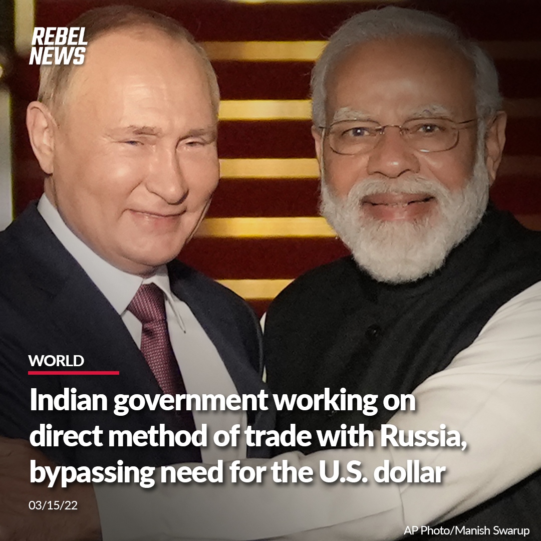 RebelNewsOnline's tweet photo. The Indian government in New Delhi is developing the means to facilitate direct trade with Russia using the local currencies of the two countries, foregoing any use of the U.S. dollar.

MORE: https://t.co/IX9eZyHt4L https://t.co/oGajuZezWe