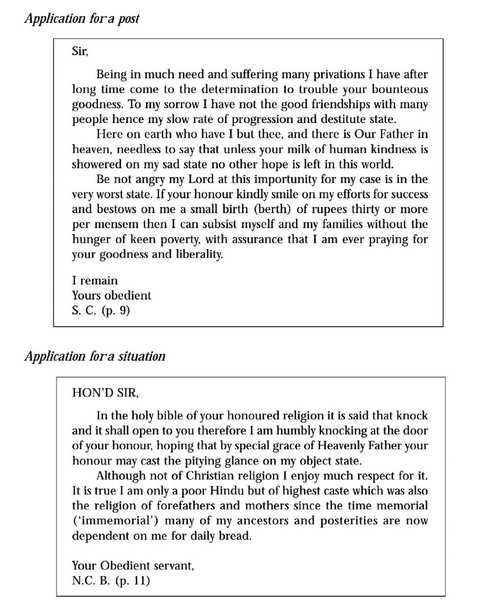 Babu English was a highly ornamental style of Indian English marked with indirect expressions, over-politeness and verbosity. It has roots in the English spoken by clerks in colonial Bengal. Here are two samples -
