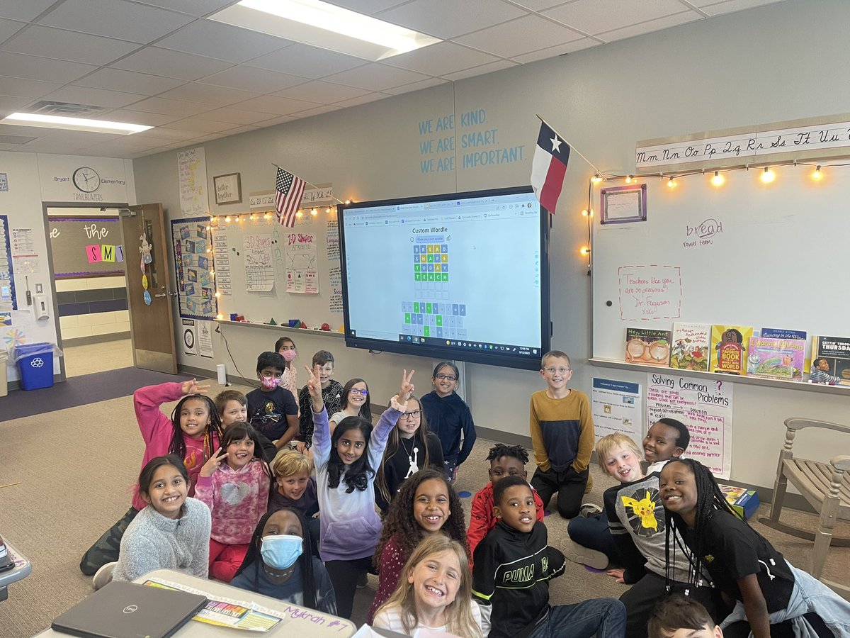 The faces of success with our first class Wordle! They nailed the vowel teams strategy! <a href="/PISDBryantElem/">Bryant Elementary School</a> <a href="/ProsperISD/">Prosper ISD</a>