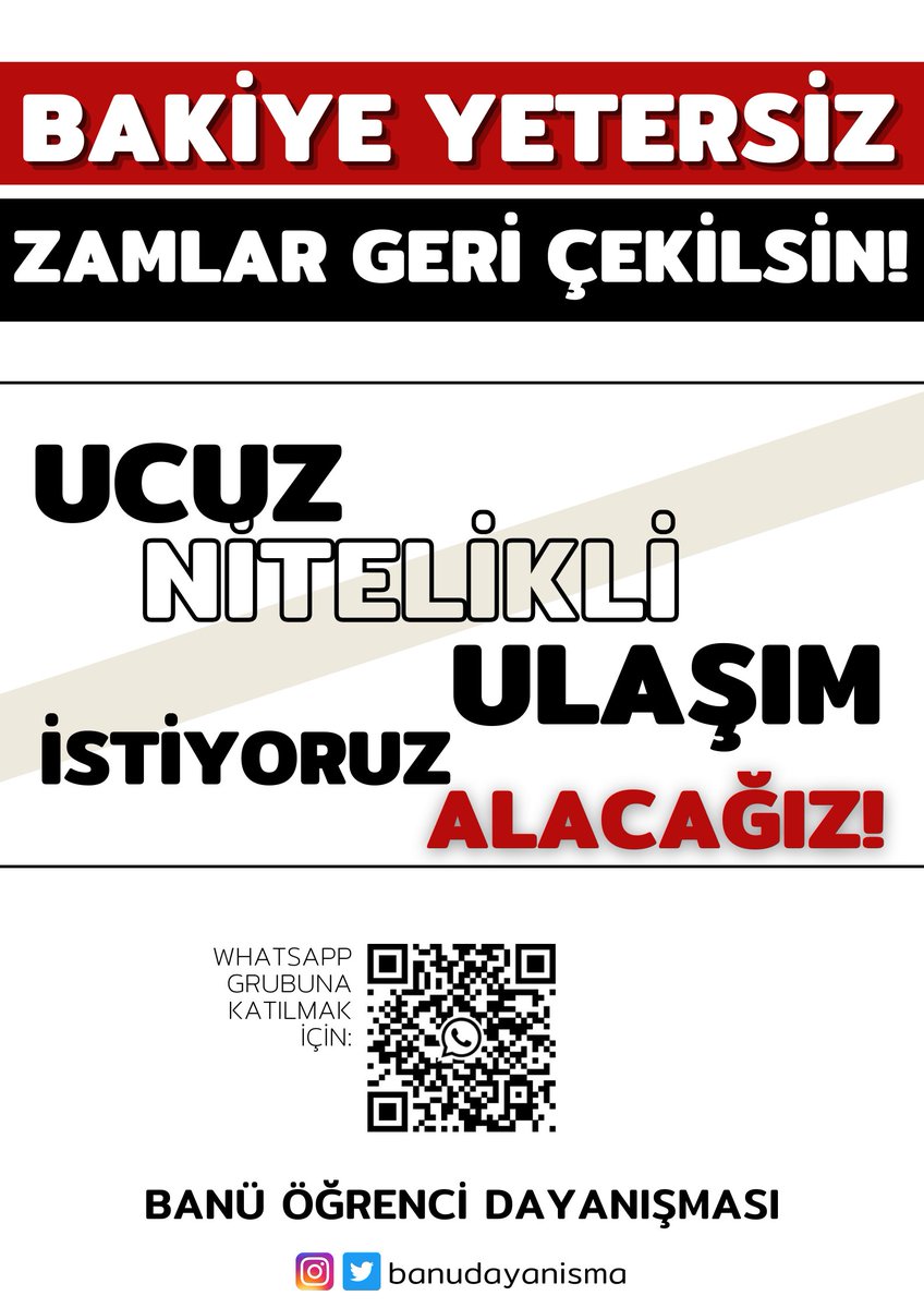 BanDayanisma's tweet photo. Üniversite öğrencileri olarak zamanımızı kendimizi geliştirmek yerine geçim derdiyle boğuşarak harcamayı kabul etmiyoruz. ZAMLAR GERİ ÇEKİLSİN!

#bandırma #banü #bakiyeyetersiz https://t.co/yeHY2zq2nP