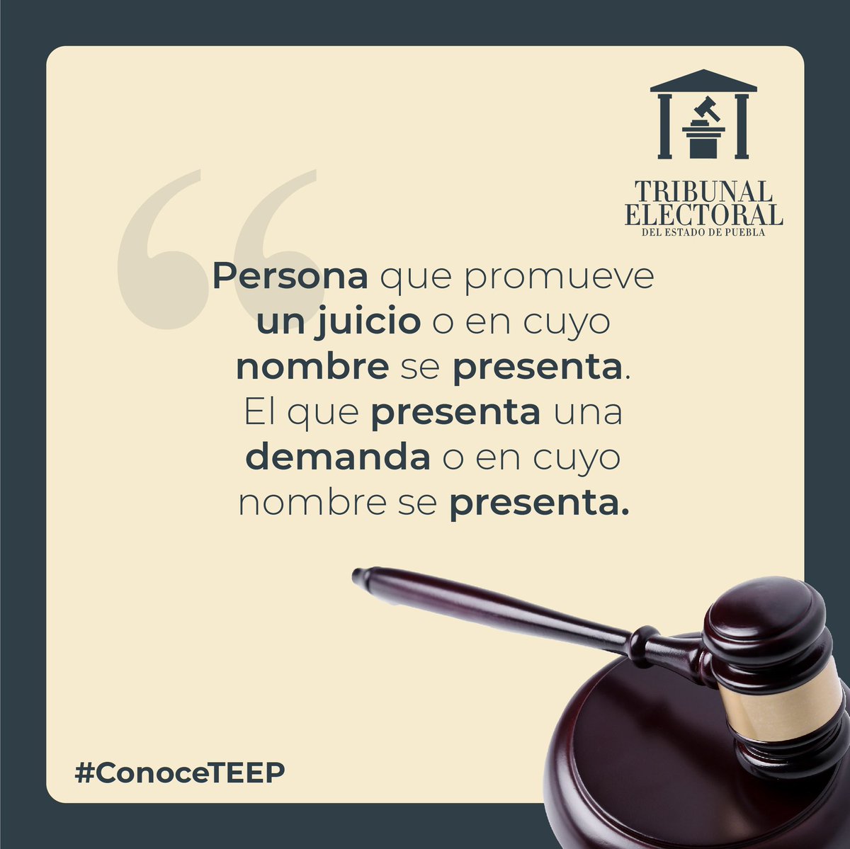 trielecpue's tweet photo. #ConoceTEEP ⚖️
¿Sabes quien en el actor o actora en la materia electoral? 

#TribunalesLocalesElectorales https://t.co/CZQfLrUNYt