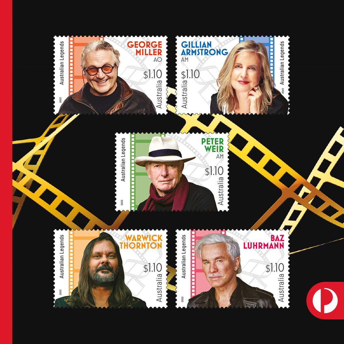 Australian directors Gillian Armstrong (<a href="/big_pix/">Gillian Armstrong</a>), Warwick Thornton (both AFTRS alum), <a href="/bazluhrmann/">Baz Luhrmann</a>, George Miller + Peter Weir are featuring on a series of postage stamps to honour their contributions to Aussie culture via the <a href="/australiapost/">Australia Post</a> Legends Award bit.ly/3idpKY8