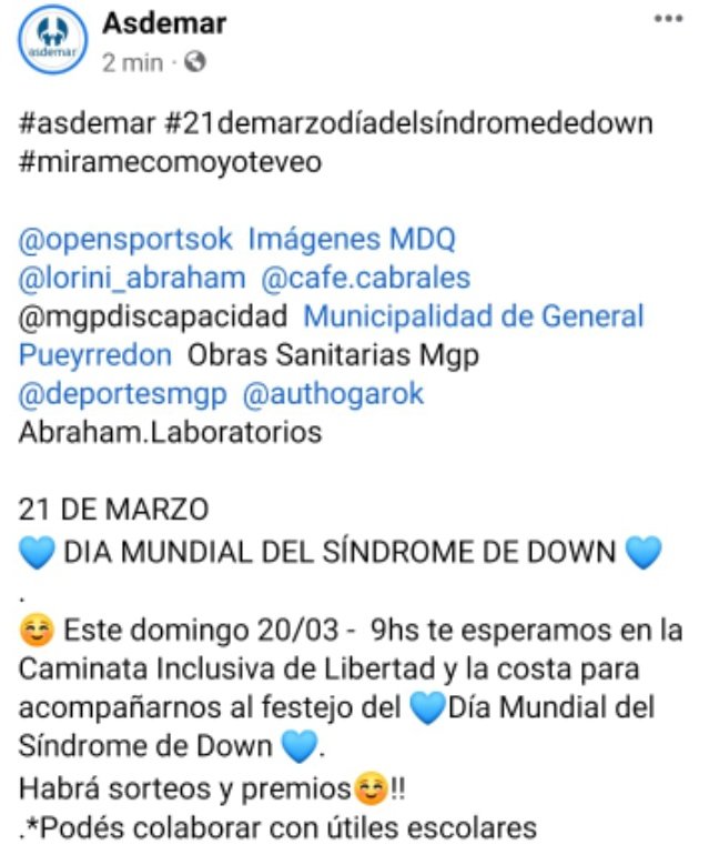 charlywalker's tweet photo. 21 de marzo. Día mundial del Síndrome de Down. Caminata Inclusiva en Mar del Plata este domingo. Ahí estaremos!!! #Asdemar https://t.co/Vo7ReWub3z
