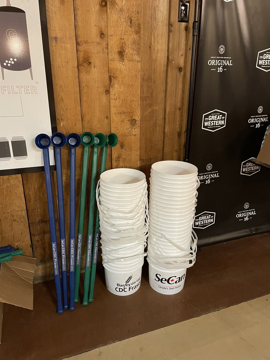 SeCanLauren's tweet photo. All set up at #GreatWesternBrewing for the @SaskBarley #BarleyBinLive event tonight and getting some quick liquid courage before my presentation 🍻 #CDCFraser #CDCChurchill #malt #barley https://t.co/mx4PbmPO4O