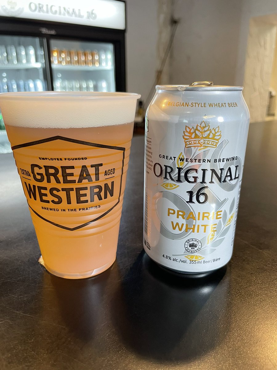 SeCanLauren's tweet photo. All set up at #GreatWesternBrewing for the @SaskBarley #BarleyBinLive event tonight and getting some quick liquid courage before my presentation 🍻 #CDCFraser #CDCChurchill #malt #barley https://t.co/mx4PbmPO4O