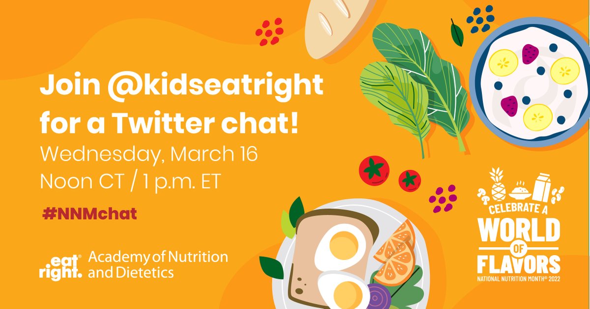 TOMORROW! Celebrate #NationalNutritionMonth with <a href="/kidseatright/">Kids Eat Right</a>! On March 16 at noon CT, use the hashtag #NNMchat to join a Twitter chat about healthy eating and physical activity for kids and families.