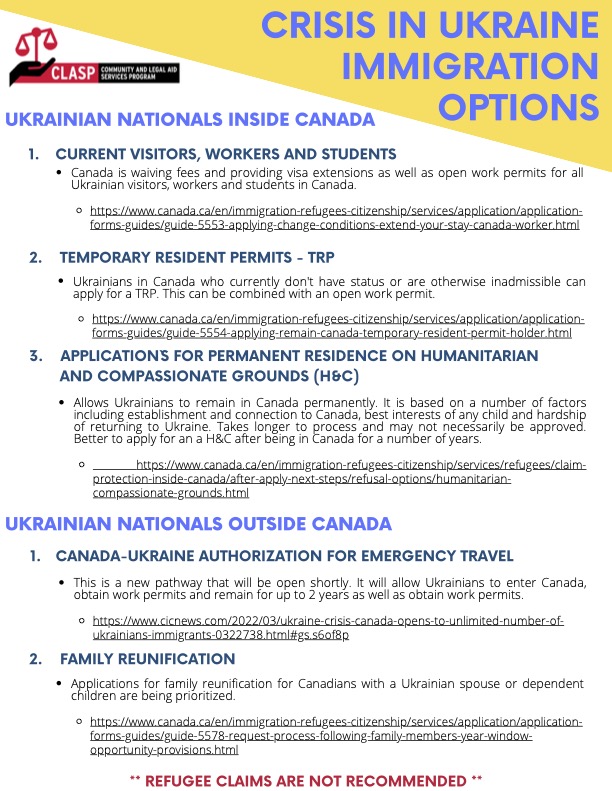 CLASPclinic's tweet photo. Immigration options and resources for Ukrainian Nationals https://t.co/mtlPkkwFZW