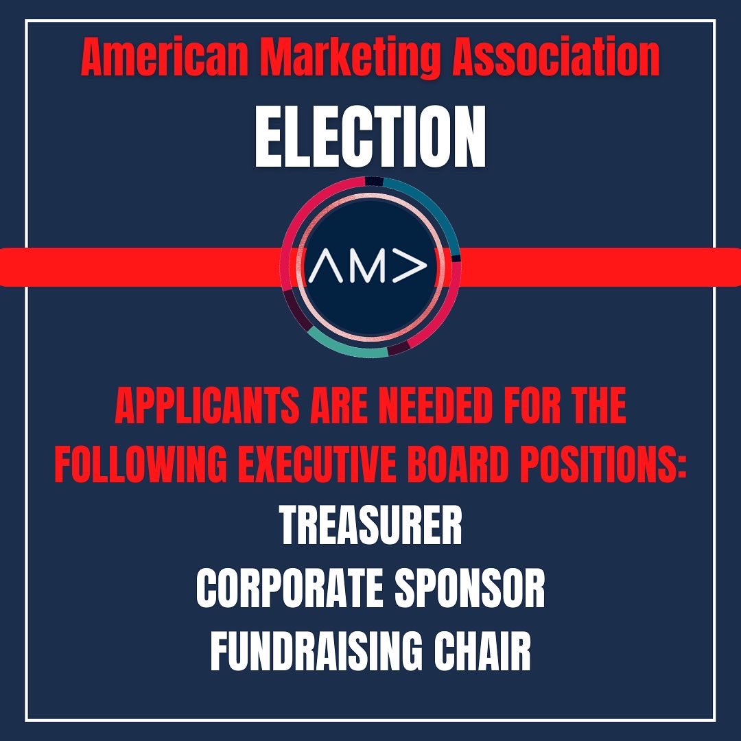 wcu_ama's tweet photo. 🚨There is still time to apply to be on the AMA 2022-2023 Executive Board🚨

Applicants are needed for the following positions: Treasurer, Corporate Sponsor, and Fundraising Chair. Click the link to submit your application: https://t.co/2fPdipY3P2 https://t.co/jrtDGn4UV0