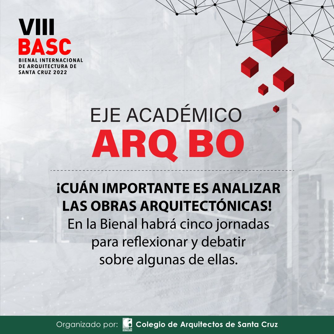 basc2020's tweet photo. El espacio de la #BASC dedicado a la arquitectura boliviana se llama https://t.co/8cqpiVGphG y forma parte del eje académico. El objetivo es hacer un análisis de obras, un proceso reflexivo y analítico de obras nacionales.
📆 Del 25 de marzo al 10 de abril de 2022. https://t.co/1eYuc2bnE5