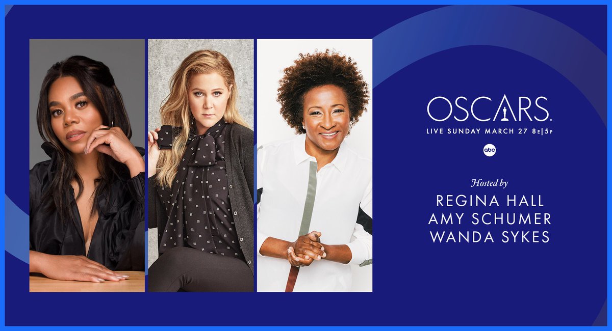 RychMcCain's tweet photo. REGINA HALL, AMY SCHUMER AND 
WANDA SYKES
TO HOST 94TH OSCARS®

THE OSCARS SET TO AIR LIVE, MARCH 27, ON ABC https://t.co/LEHGPJbhds