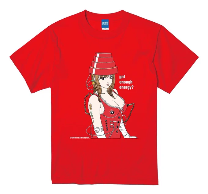 そして2009年のテクノDJイベント『電動のメリークリスマス』のメインビジュアルとして描いたエナジードームガールも悪ノリしてTシャツにしてしまいました!赤に赤!派手!DEVOファンなら必買!こちらも19日(土)発売です。 
