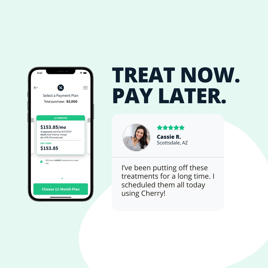 Reminder! We now offer payment plans with Cherry. 🍒✨

Now treatments are more accessible than ever! With Cherry, you’ll be able to afford the treatments you’ve been holding off on. You deserve this. 😉

Visit loom.ly/aSOZn5o to learn more.