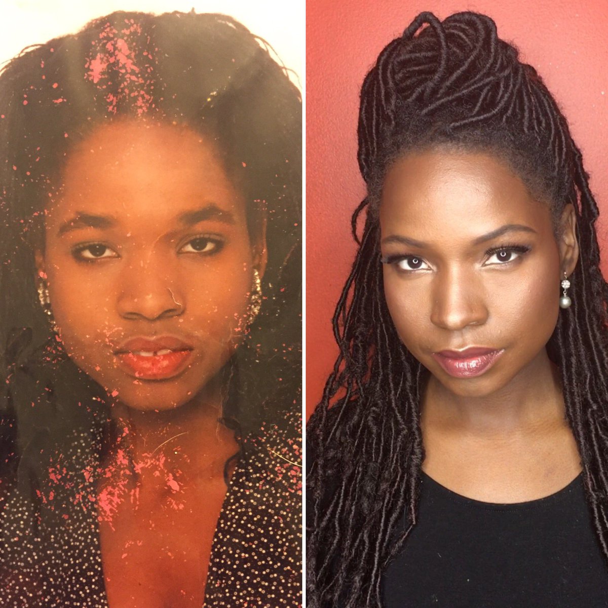 MelaniNDouglass's tweet photo. Went natural at 15 with micro braids in picture 1. Faux locs almost 30 years later in picture 2. I’m grateful for this natural hair journey. #CROWNAct #makeitalaw #IntersectionalAtWork https://t.co/jzPJ2AbVga