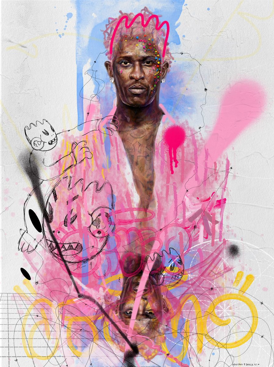 This was one of my first attempts at portrait painting in digital I was still discovering dif techniques and brushes but this def sparked hella ideas that I really enjoy using today! And of course got the Atomos chillin with thuga! Thinking of listing this on foundation 🤔❣️⚡️