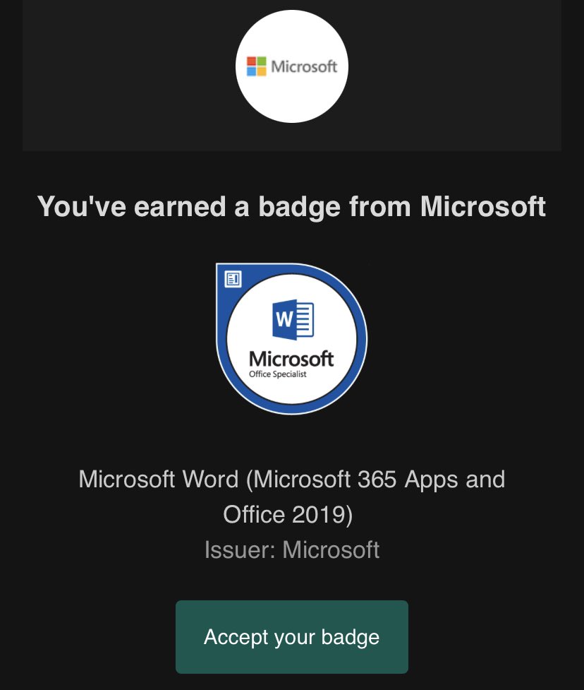 Cing_EdTech's tweet photo. Earned a new certification today! #MOSWord @Office365 https://t.co/IBhxg0lTNJ