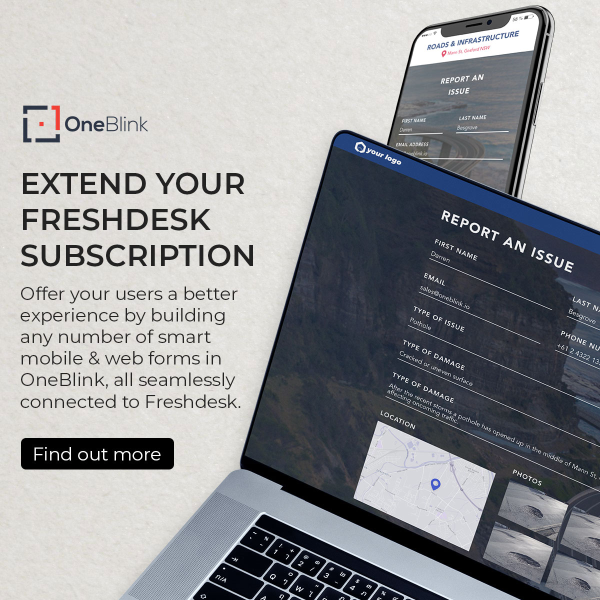 OneBlinkAus's tweet photo. Are you a @Freshdesk user looking to offer your users a better user experience?

With Oneblink's LcS you can now build any number of smart mobile &amp; web forms, all seamlessly connected to #Freshdesk

To find out more, visit https://t.co/jJq1NbJ2ow or find us in the @FWMarketplace https://t.co/OtmlyBuH2h