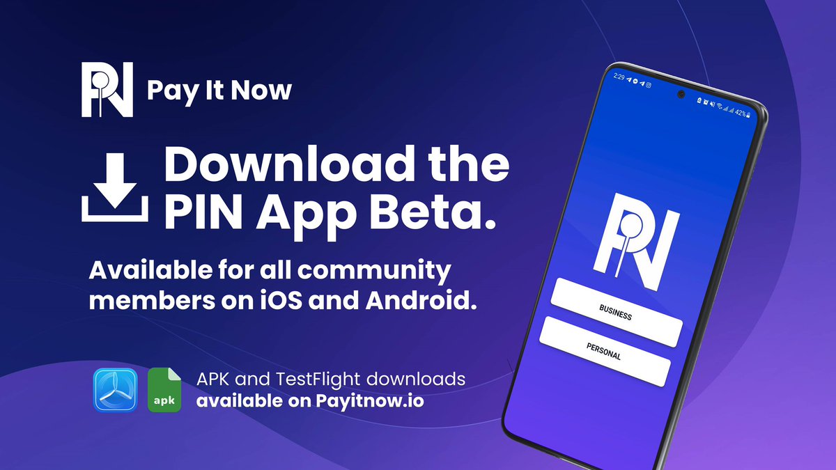 PayItNow_PIN's tweet photo. 🚨DOWNLOAD PIN APP #BETA 📲

We are pleased to announce the release of the #PIN APP BETA to our #community! The app beta is available on both iOS &amp; Android platforms

Download it by clicking the link below👇
📱https://t.co/ESoNFGg7LT

Psst! Join the PIN VoiceChat on #Telegram 🗣 https://t.co/6uwWt7dXkd