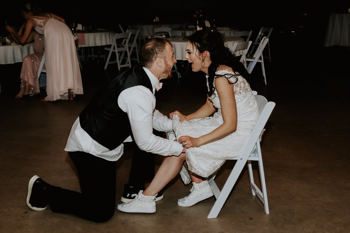 ZoKillian's tweet photo. Wedding Vibez:
1) sweet and romantic
2) lol bc we broke the cake knife 
3) were we yelling? did I make a bad joke? singing? We don’t remember
3) pit vipers brought out Zo from The Block…iykyk https://t.co/L9dGIG3zM0