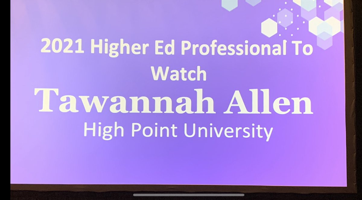 DrTawannahAllen's tweet photo. Honored to be recognized as @NCMiddle 2021 Higher Ed Professional to Watch. #ExcellentConference. @HighPointU https://t.co/NFjlM01MYz