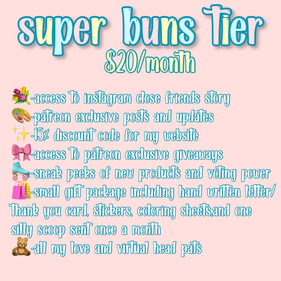 softestshop's tweet photo. 🎀super bun tier 🎀
i cant fit all the benefits in one tweet for the last 3 tiers!! but you can easily find them all with the patreon link at the beginning of this thread!! 💐🎨✨ https://t.co/03Vx2mj8tZ