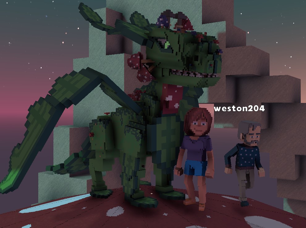 BowlSmurf's tweet photo. @TheSandboxGame The big mushrooms feels like you just went inside a tiny new world in fairytale. Here's the dragon guy. #SandboxAlphaS2Contest #SandboxAlphaS2 https://t.co/FnDcSSp5R0