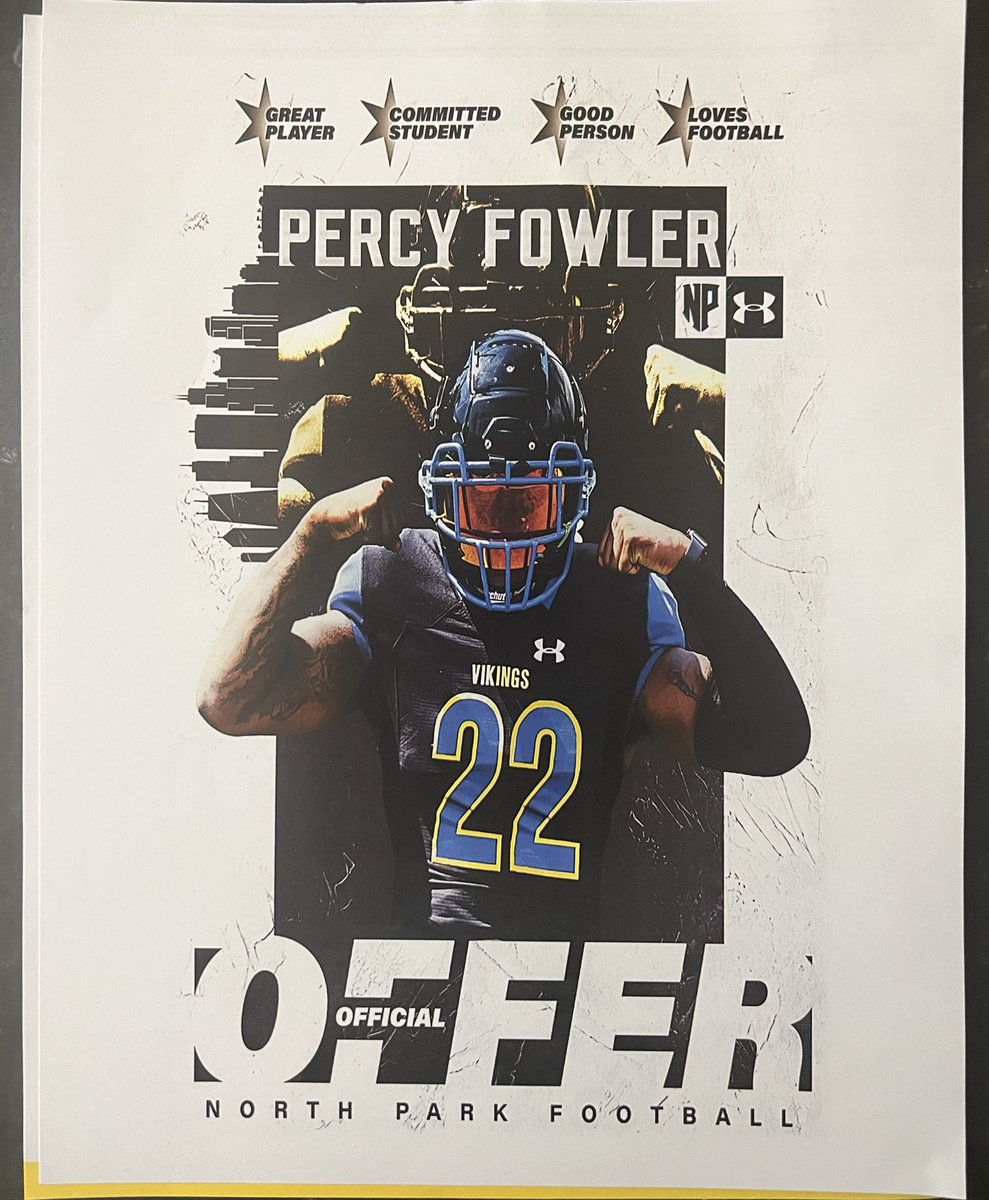PercyFowlerIV1's tweet photo. Blessed to receive a offer from North Park University @CoachFantuzzi https://t.co/mAUGmhuHEm
