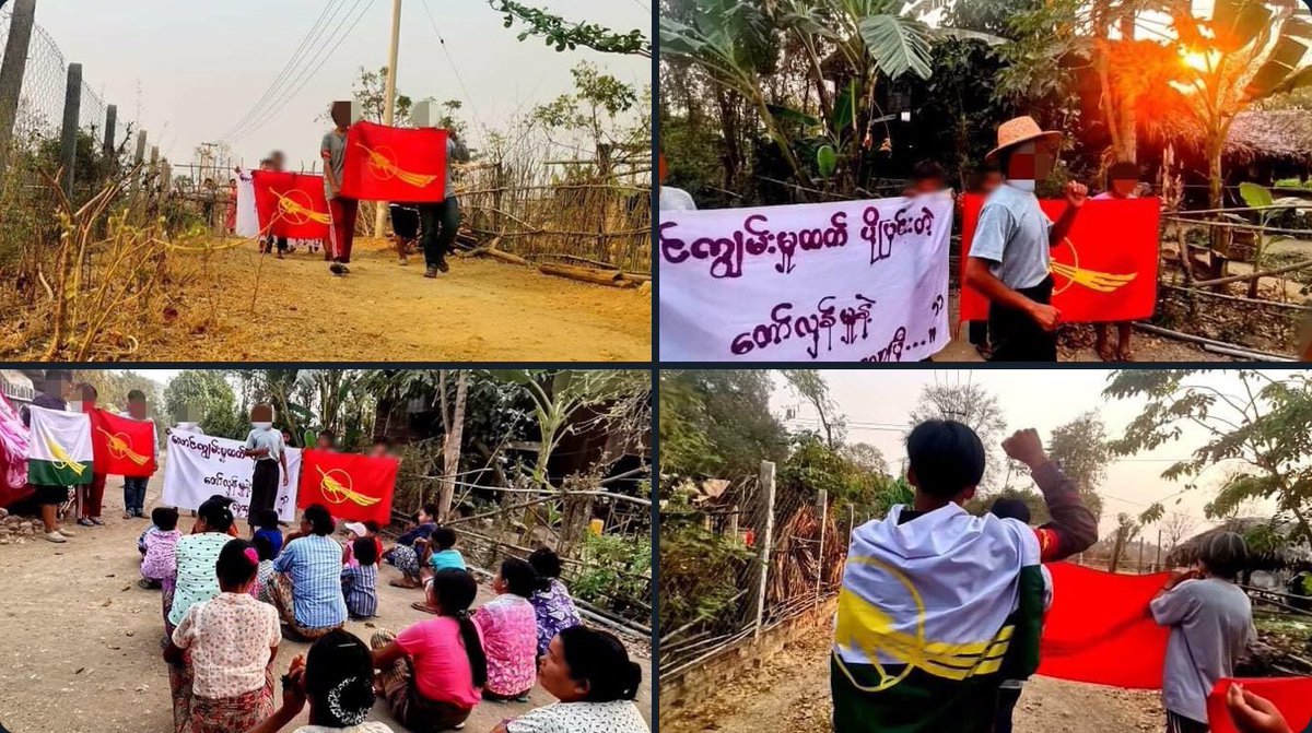 Amee36720433's tweet photo. Joint forces of pro-democracy villagers of several villages from northern Salingyi township and eastern Yinmarbin township staged a strike against military dictatorship.   #2022Mar16Coup #US_SanctionMOGE #WhatsHappeningInMyanmar https://t.co/gNXkSjL8gI