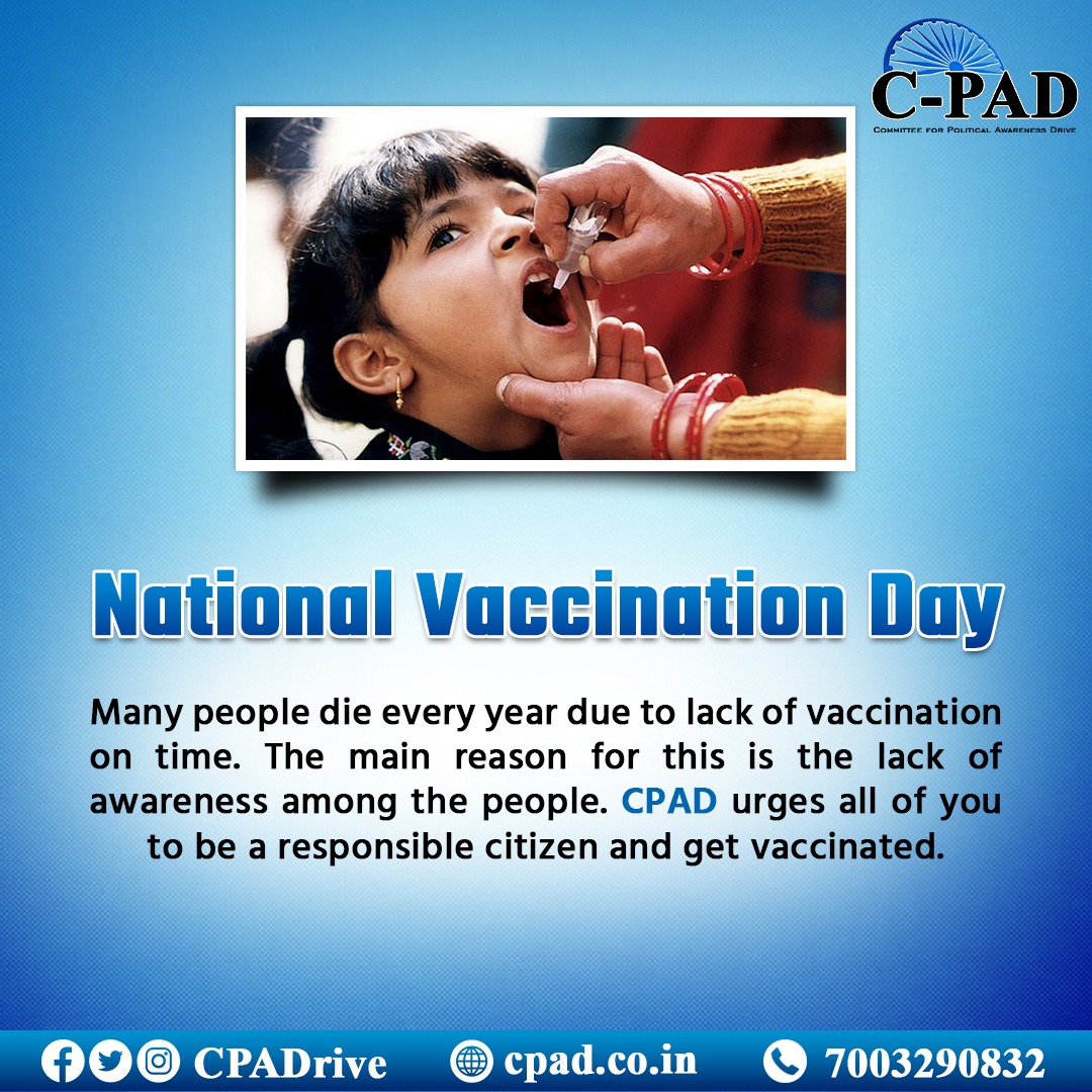 CPADrive's tweet photo. Many people die every year due to lack of vaccination on time. The main reason for this is the lack of awareness among the people. CPAD urges all of you to be a responsible citizen and get vaccinated.
#NationalVaccinationDay2022 https://t.co/4EgNAHSwkH