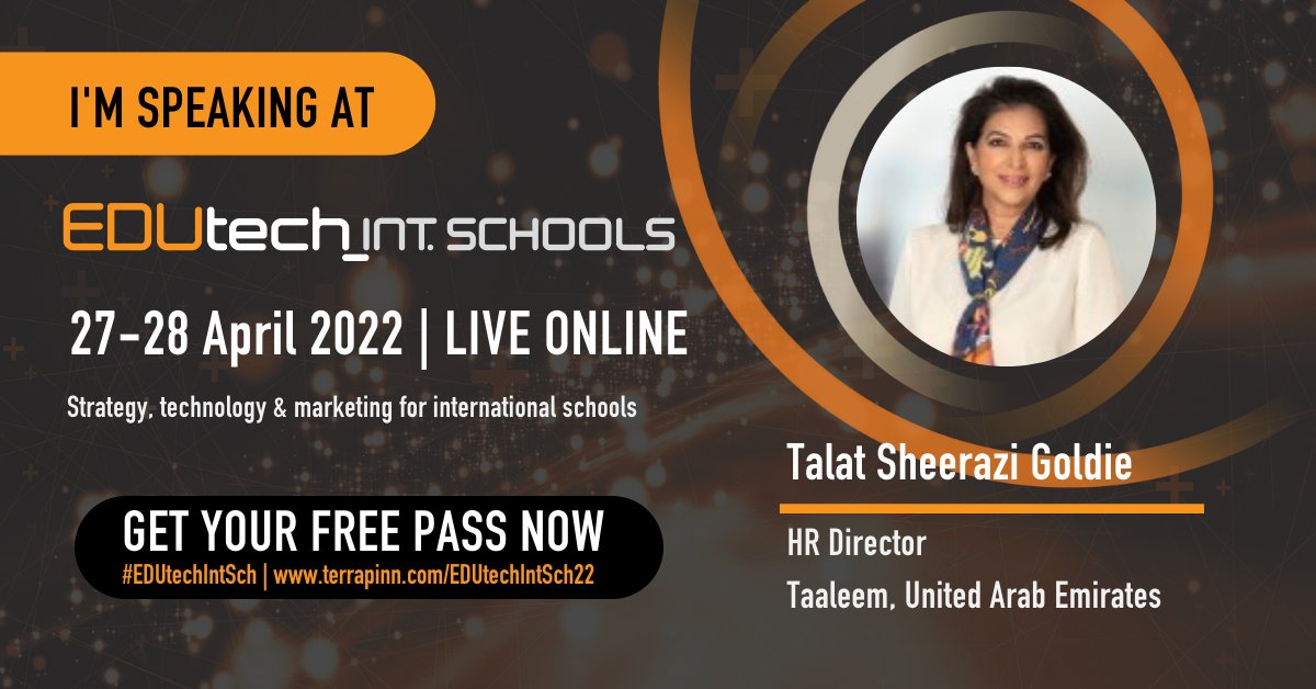 delighted_to's tweet image. RT @edutech_asia: #EDUtechIntSch
We’re delighted to announce that Talat Sheerazi Goldie @TalatGoldie, HR Director at @Taaleem, will be sharing her extensive expertise on staff and faculty recruitment and retention on 27 April! Get your free pass at …