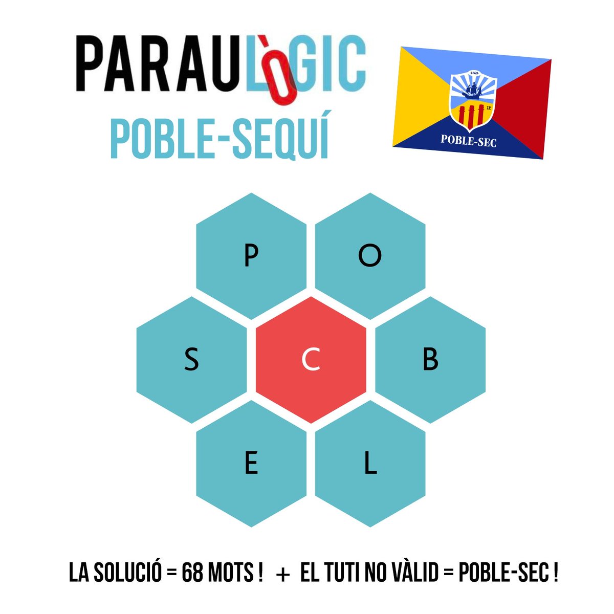 poblesequi's tweet photo. Vols guanyar una bandera del barri? Gràcies als amics de RodaMots que ens han ofert la solució a un ParauLògic amb les lletres Poble-sec, aquí teniu el repte! 68 mots + el tuti no vàlid Poble-sec! 😎🅾️🅿️💙 #RodaMots #ParauLogic #Poblesec https://t.co/d4ftB9APLp