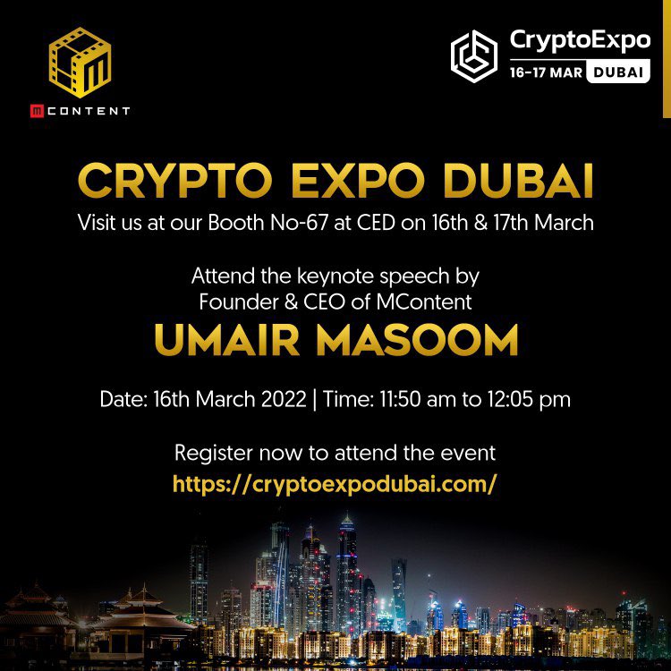 CRT21_'s tweet photo. #MContent #cryptocurrency #Altcoins @RedDouc @binance 
Join @MContent_ at the crypto expo in Dubai today! https://t.co/WpbJdUefur