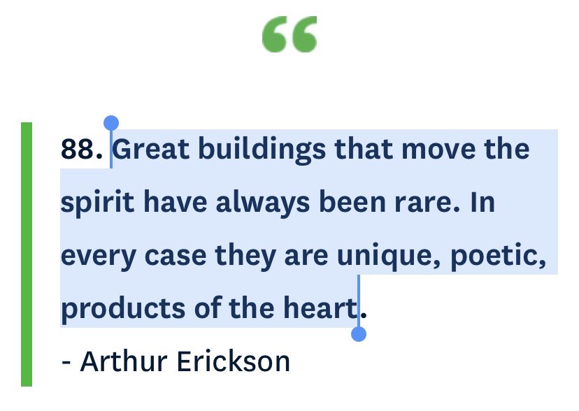 ArchitectsTwin's tweet photo. Great buildings that move the spirit have always been rare. In every case they are unique, poetic, products of the heart #archix  #هاكاثون_التخطيط_العمراني https://t.co/Pmc6DcgEHm