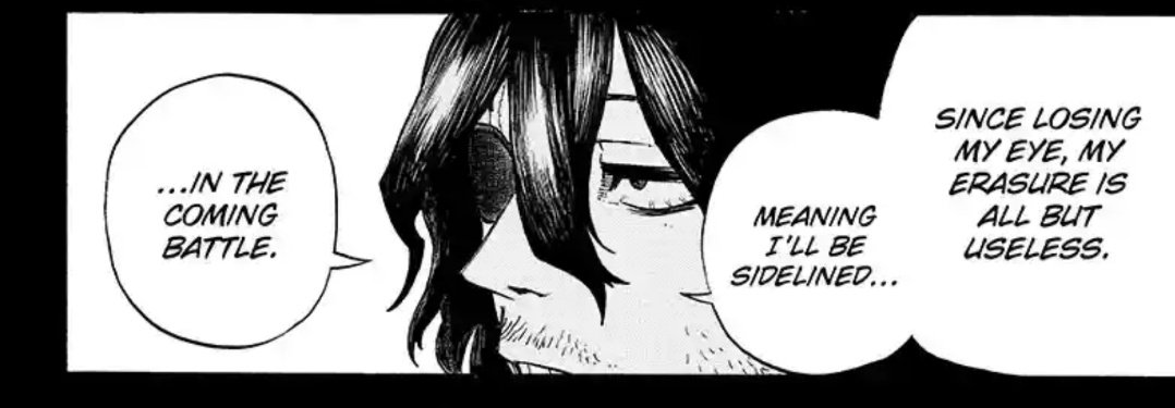 antonio19xy's tweet photo. #MHA344 #MHASpoiler
Aizawas plan was goated and i love how they used Shinsous quirk for this (generally always cool to see him make an appearance) also Monoma who had "master" a quirk for this
Altho what aizawa says here makes me worried ... did he loose his quirk? https://t.co/dcSktsrO1K