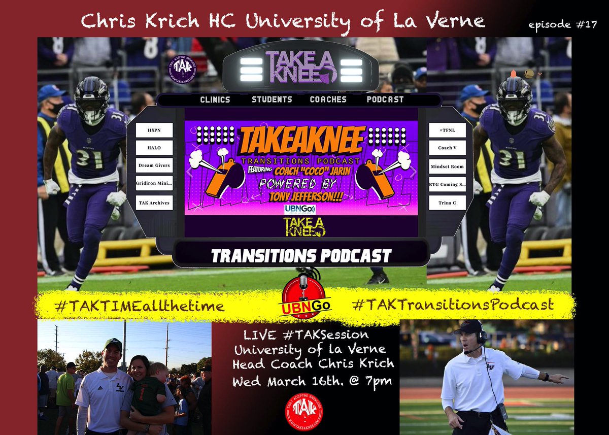Episode #17
Next man up Chris Krich HC @ University of La Verne. . #TAKTIMEallthetime
Our #TAKTransitionsPodcast  #UBNGO  studio Episode 16
TONIGHT Live this evening March 9th. @ 7 pm. 
facebook.com/UnitedBroadcas…
ubngo.com/channels/chann…?