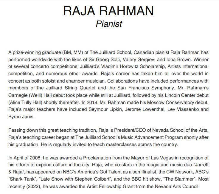 Congratulations to Raja Rahman for winning the 2022 Artist Fellowship Grant Winner! We can't wait to see you continue to to perform, teach, mentor, and share my music with the residents of our state in the hopes of inspiring love and development of future artists! #NVArt