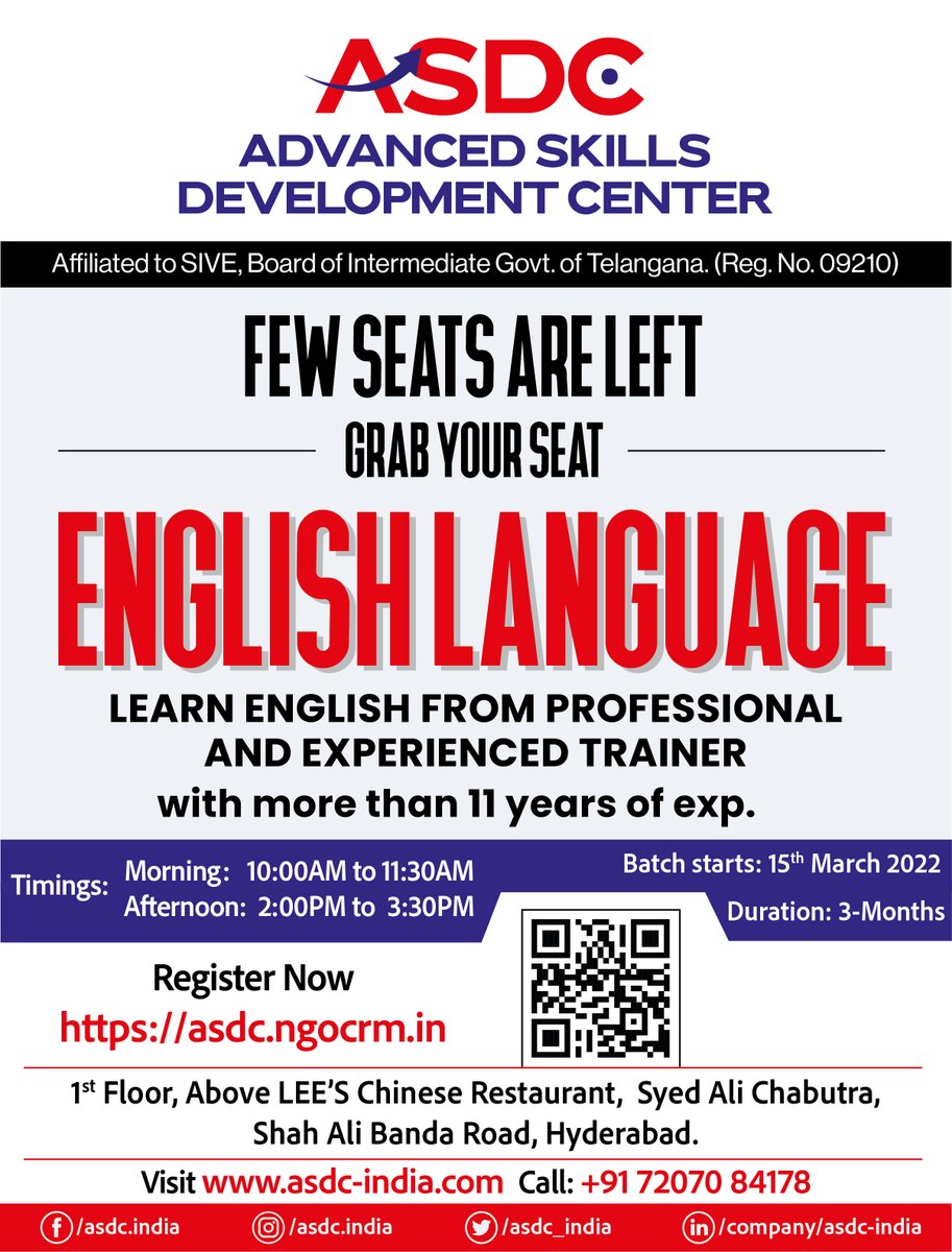 asdc_india's tweet photo. Do you speak English?
Learn English Language Proficiency for FREE.
HURRY UP LIMITED SEATS - FREE COURSE
#asdc #english #EnglishLanguage #proficency #advancedskills #freecourse #spokenenglish https://t.co/EOpdnT3EbT