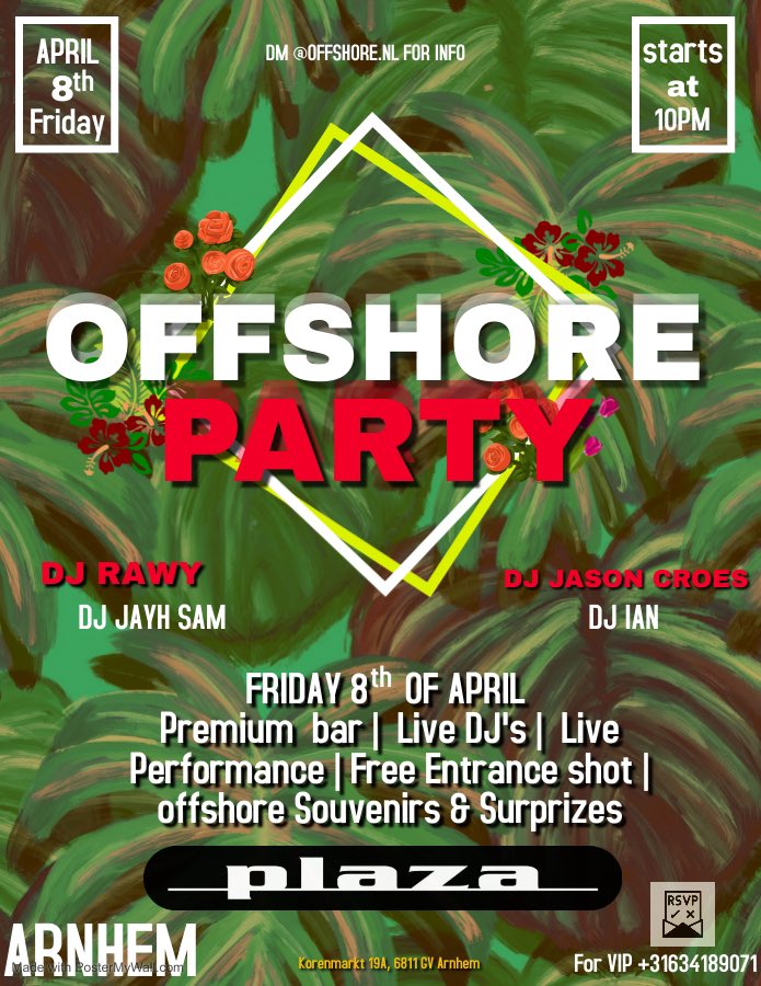 Offshoreevents's tweet photo. Offshore Party!
We changed our venue and date and also price! All to benefit you! #ofcourseoffshore

8th of April 2022! FRIDAY
Starts 10pm - 5am 
4 DJs &amp; Live performances
Location: @PlazaArnhem 
Korenmarkt 19A,6811GV
Early birds tickets are selling already
10% sold on first day. https://t.co/DLVx5naFyq