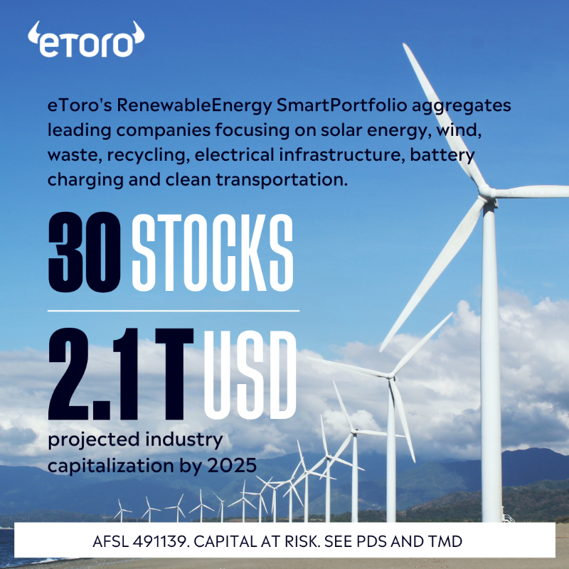 eToroAU's tweet photo. Go green and invest in renewable energy 💚