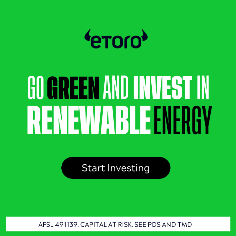 eToroAU's tweet photo. Go green and invest in renewable energy 💚