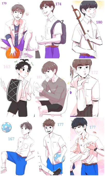 ส่วนสูงหนุ่มๆเนิน(ที่วาดไว้ไม่เผา) ในสหะเนินเวิร์ส 
น้งซัท, พี่ภูผา, น้งโลกิ, รุนคุง, พี่เซ, คิระ, คุณคาเกะ, โอทาเกะ, น้งมิค 