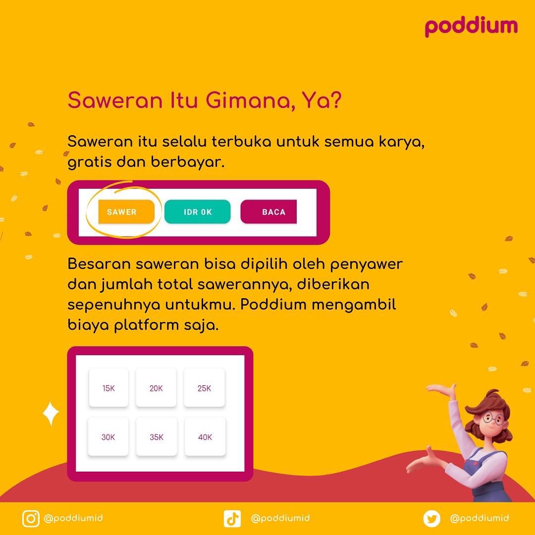 poddiumid's tweet photo. Seperti yang Poppy bilang di thread-thread sebelumnya, selain penjualan Poddium juga punya fitur ‘Saweran’. https://t.co/u1MSyWtCA8