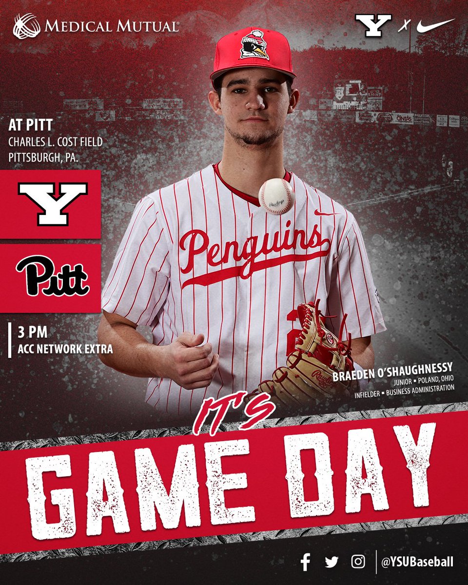 YSUBaseball's tweet photo. It's #GAMEDAY in Pittsburgh!

First midweek of the season today against the Panthers.

⚾️ at Pitt
🏟️ Charles L. Cost Field
📍 Pittsburgh, Pa.
🕔 3 p.m.
📺 https://t.co/lcUhlWxWZ4
📊 https://t.co/O4YMm0aMfJ
📰 https://t.co/ez05LJQF3y

#GoGuins🐧⚾️ | #ChangeYourBest https://t.co/MJj0E3xZaW