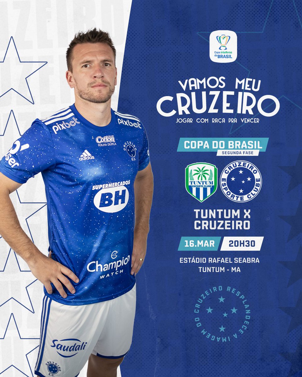HOJE TEM CRUZEIRO!!!!! 🦊💙

#OMaiorCampeão da <a href="/CopadoBrasil/">Eduardo</a> enfrenta a equipe do Tuntum, fora de casa, em busca da classificação para a próxima fase.

VAMOS JUNTOS!