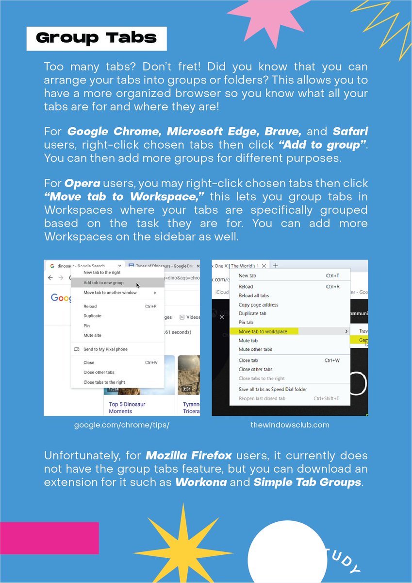 PSHS_SCS's tweet photo. Sometimes, our browsers could get messy, and it affects the flow of our work. 😵💫
Good thing there are wonderful people who develop helpful apps for us to use in increasing our productivity.
Check out our super helpful Must-Know Browser EaseTips below! 🤓
#EaseTips #EaseStudy https://t.co/R8RR0JsSs5