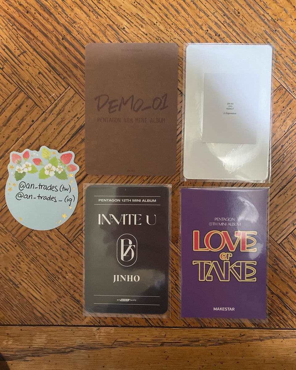 an_trades's tweet photo. WTT/NFS Pentagon PTG pcs
Have: Jinho Demo 01, Jinho invite u MMT pob, Jinho pentagon ID photo, Shinwon love or take makestar b pob
Want: Yanan equivalents in 3rd photo https://t.co/LBbWH36Y8F
