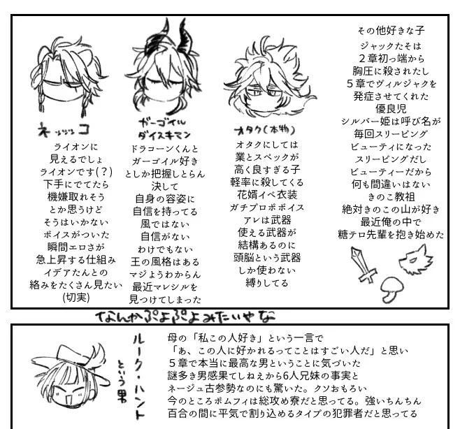 推しは未だ決まってないので特に好きな子を描いています
わかる。という方おったらうれしい
ほんとに情報不足だからこれから好きな子増えると思う 
