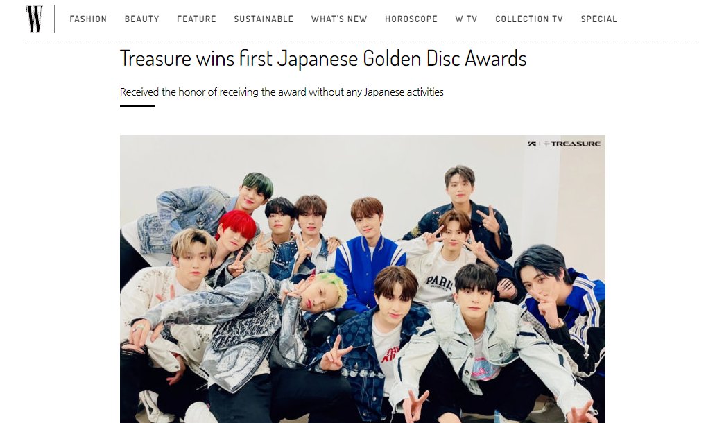 TreasurePatron's tweet photo. [W KOREA]

#TREASURE, who is currently standing out in JAPANESE MUSIC SCENE (W/O local promotions), won its First JPN Golden Disk Award <Best 3 New Artists> + said will repay with better music

Notably, TREASURE top JPN major charts every music release they have

@treasuremembers https://t.co/GoxcuzOCsi
