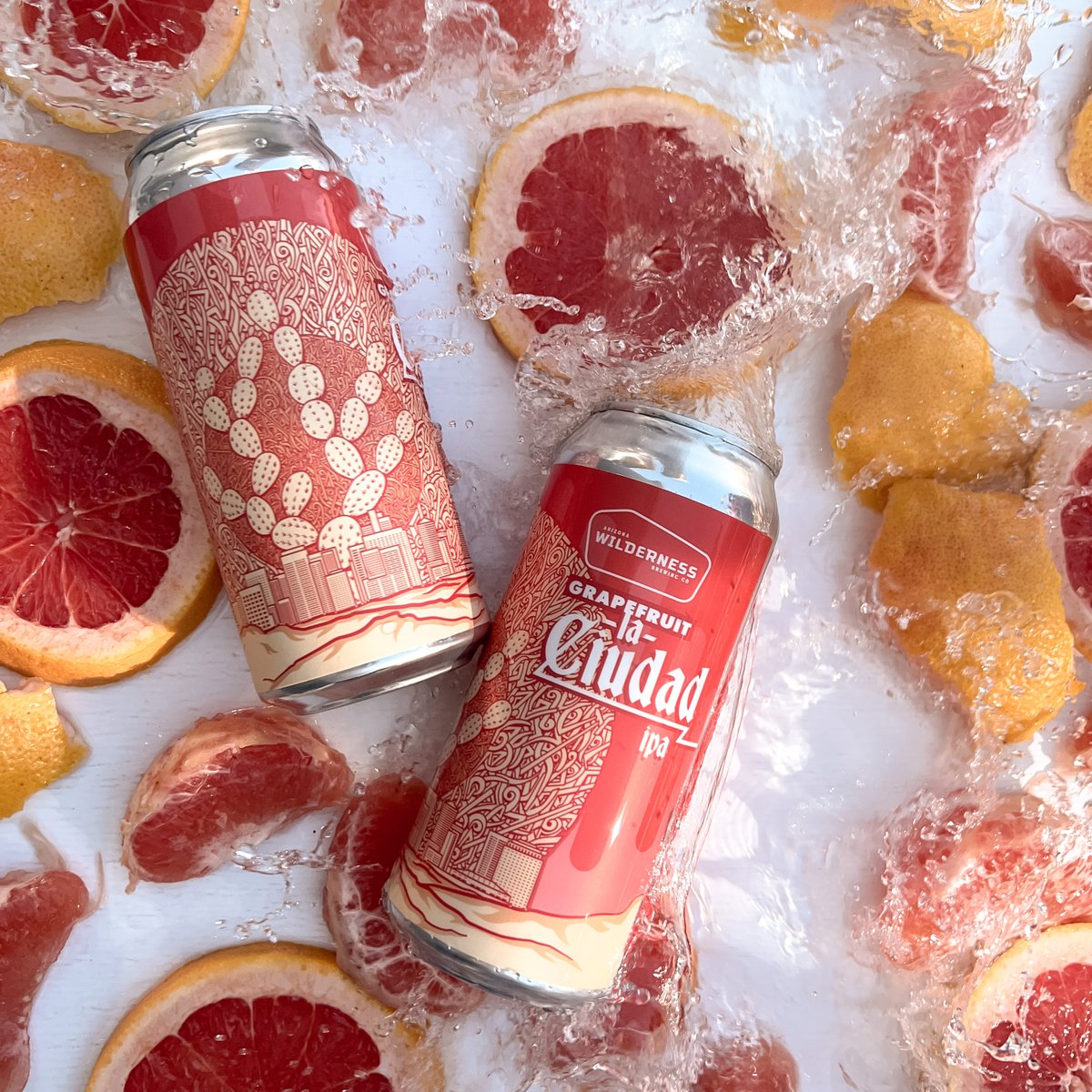 AZWildernessCo's tweet photo. Take our flagship hazy IPA, add a splash of grapefruit, and voila: Grapefruit La Ciudad. Infused with juice and peels from 500 pounds of Arizona-grown grapefruit, this brand-new ode to AZ citrus season drops Thursday. Grab cans and pints at both Wilderness locations at 11 a.m. https://t.co/S6vtlvN3dY